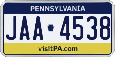 PA license plate JAA4538