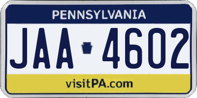 PA license plate JAA4602