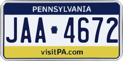 PA license plate JAA4672