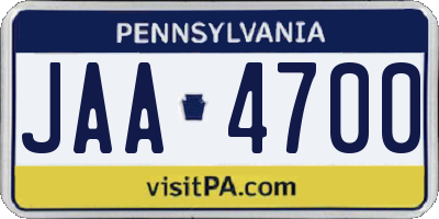 PA license plate JAA4700