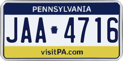PA license plate JAA4716