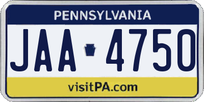 PA license plate JAA4750