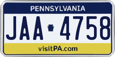 PA license plate JAA4758