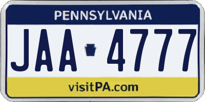 PA license plate JAA4777