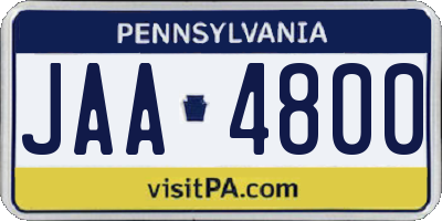 PA license plate JAA4800