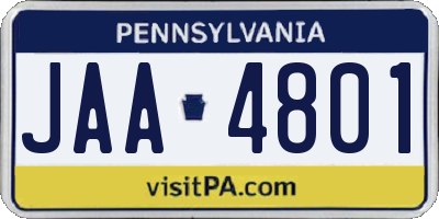 PA license plate JAA4801