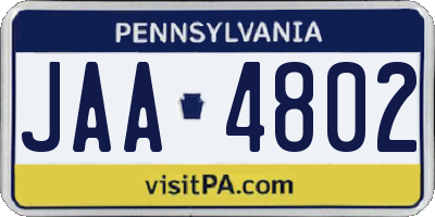 PA license plate JAA4802