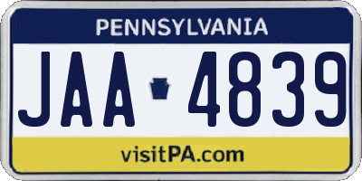 PA license plate JAA4839