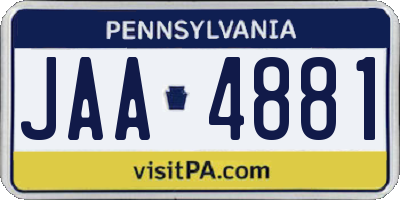 PA license plate JAA4881