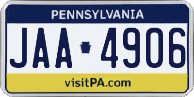 PA license plate JAA4906