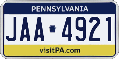 PA license plate JAA4921