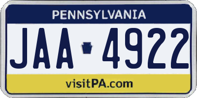 PA license plate JAA4922