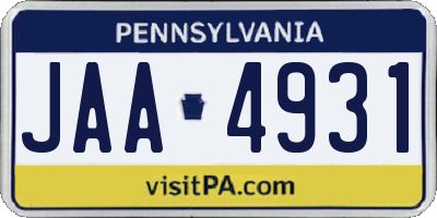 PA license plate JAA4931
