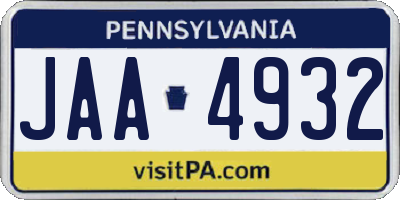 PA license plate JAA4932
