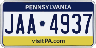 PA license plate JAA4937