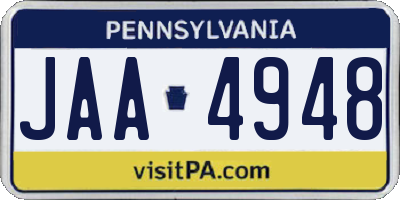 PA license plate JAA4948