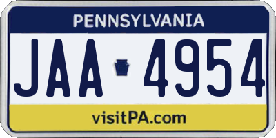 PA license plate JAA4954