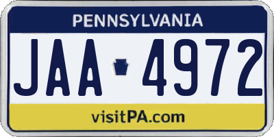 PA license plate JAA4972