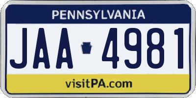 PA license plate JAA4981