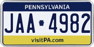 PA license plate JAA4982