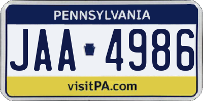 PA license plate JAA4986