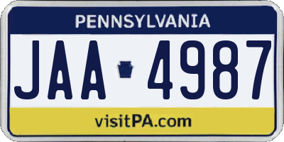 PA license plate JAA4987