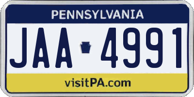 PA license plate JAA4991