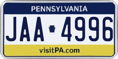 PA license plate JAA4996