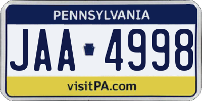 PA license plate JAA4998