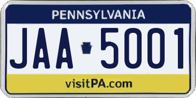 PA license plate JAA5001