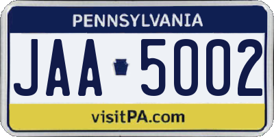 PA license plate JAA5002