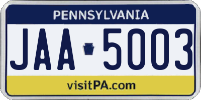 PA license plate JAA5003