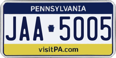 PA license plate JAA5005