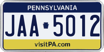 PA license plate JAA5012