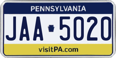 PA license plate JAA5020