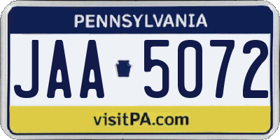 PA license plate JAA5072