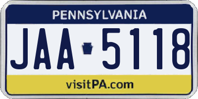 PA license plate JAA5118