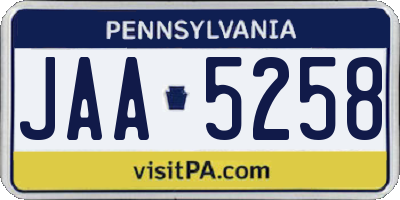 PA license plate JAA5258