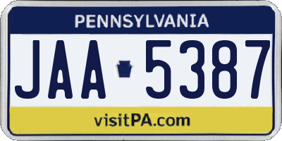 PA license plate JAA5387