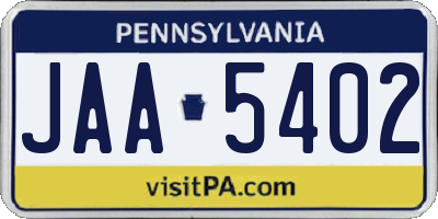 PA license plate JAA5402