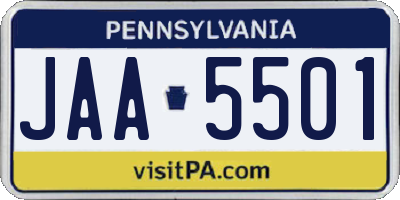 PA license plate JAA5501