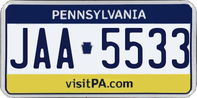 PA license plate JAA5533