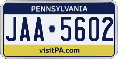 PA license plate JAA5602