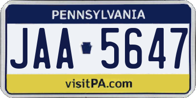 PA license plate JAA5647