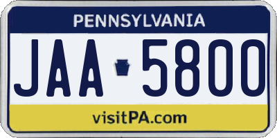 PA license plate JAA5800
