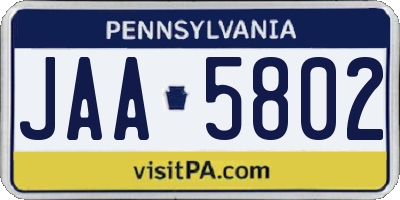 PA license plate JAA5802
