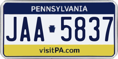 PA license plate JAA5837