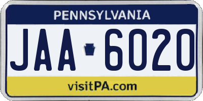 PA license plate JAA6020