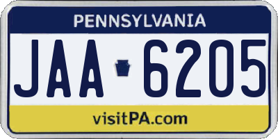 PA license plate JAA6205