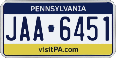 PA license plate JAA6451